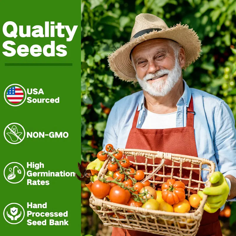 Year-Round USDA Zone 6 Seed Bank - 32 Organic Garden Plant Seed Varieties with Vegetables Herbs Flowers All Seasons Storage Box Included
