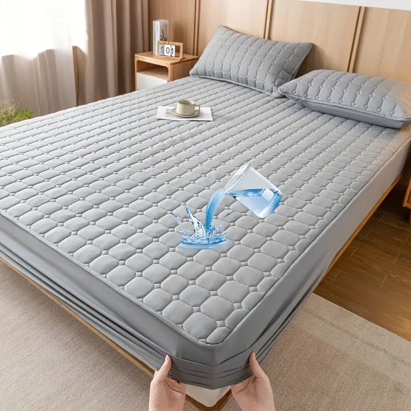 1 Count Waterproof Mattress Cover，Solid Color Plaid Design Mattress Cover