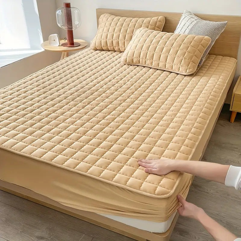 1 Count Waterproof Mattress Cover，Solid Color Plaid Design Mattress Cover