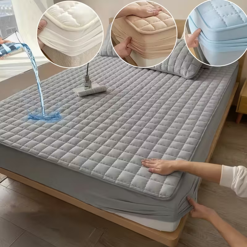 1 Count Waterproof Mattress Cover，Solid Color Plaid Design Mattress Cover