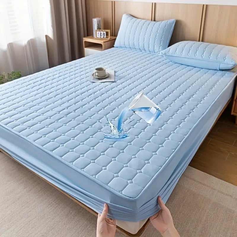 1 Count Waterproof Mattress Cover，Solid Color Plaid Design Mattress Cover